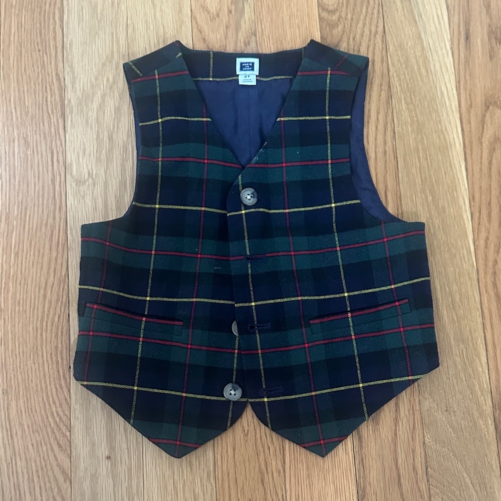 Janie and Jack Plaid Button Down Vest - Green, Blue, Red, Yellow